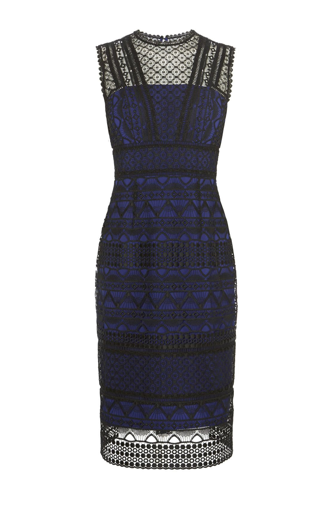 Karen Millen Graphic Lace Pencil Dress in Blue Lyst
